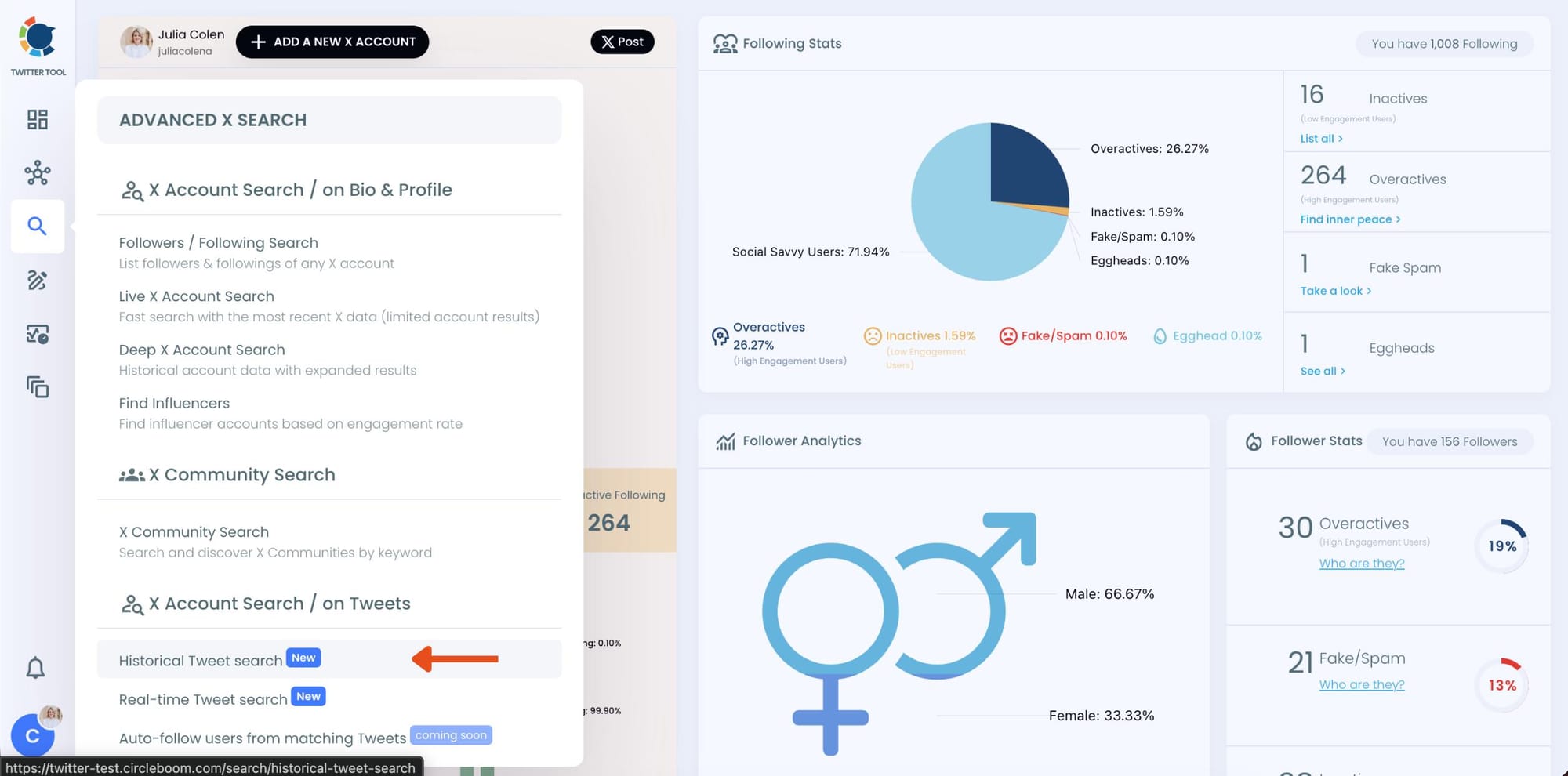 X Account Search / on Tweets