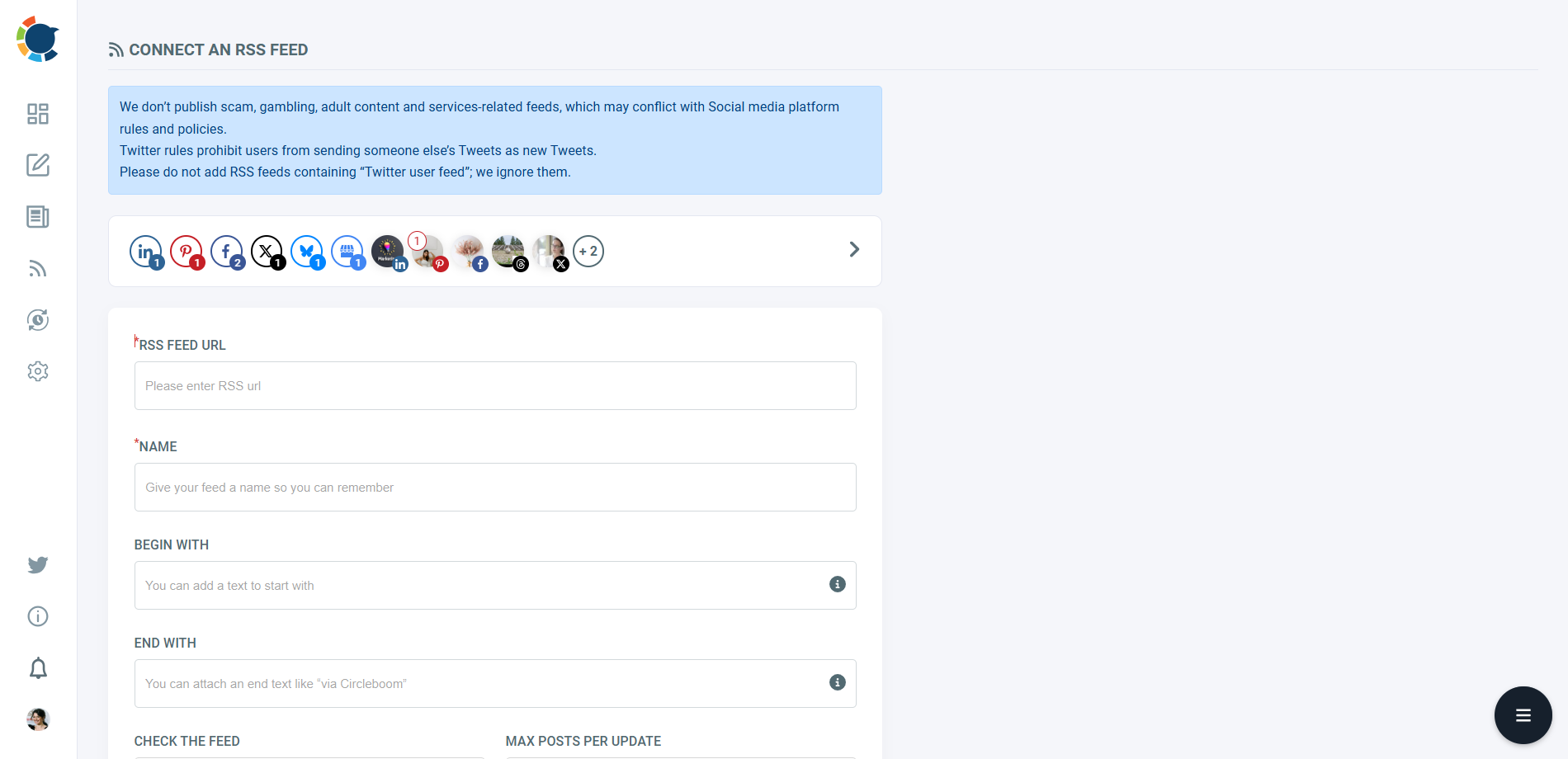 Select the social media accounts