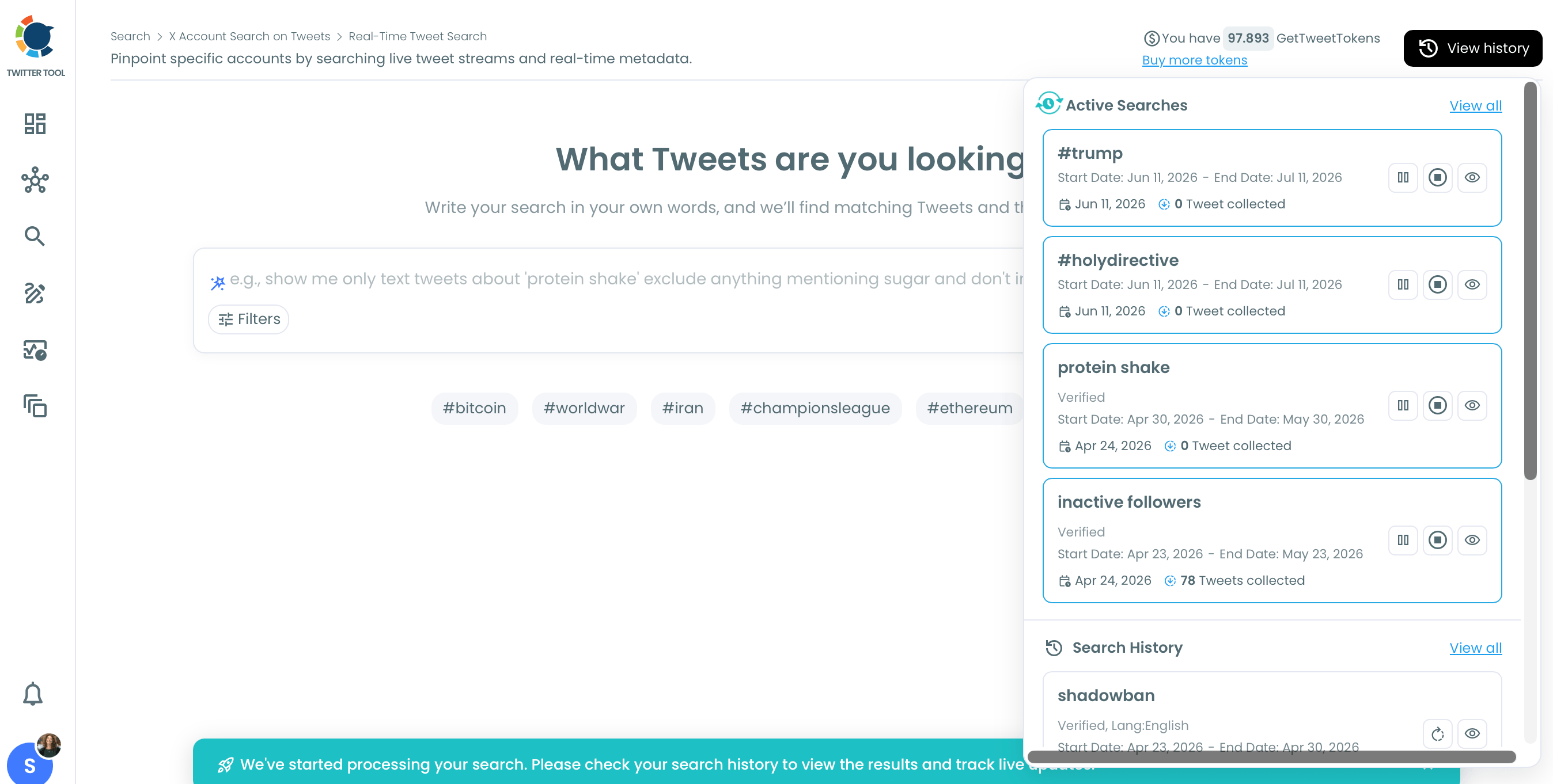 Real time hashtag tracker