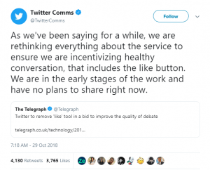 Twitter getting rid of its like heart button