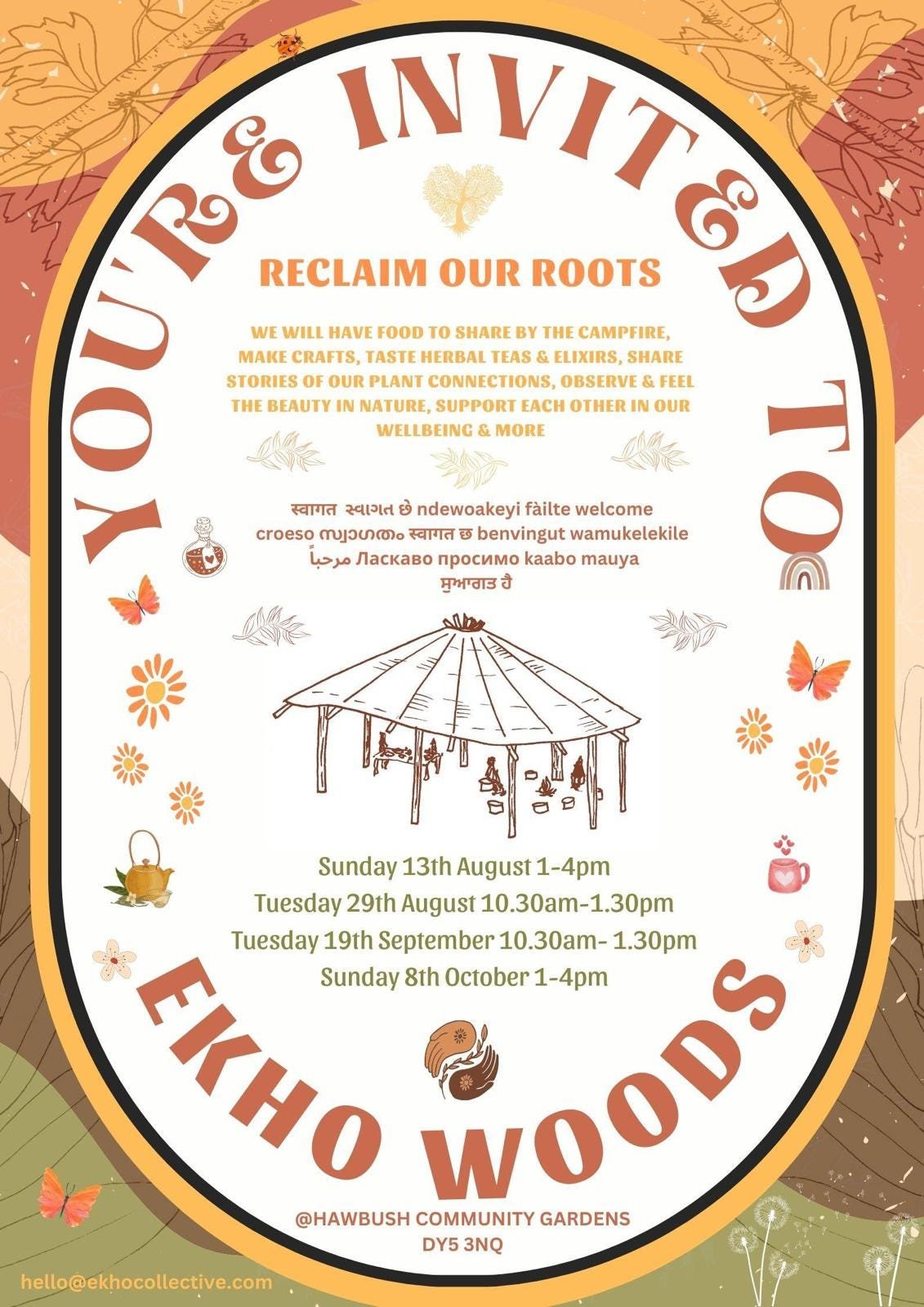 An invitation to Ekho Woods for Reclaiming Our Roots sessions