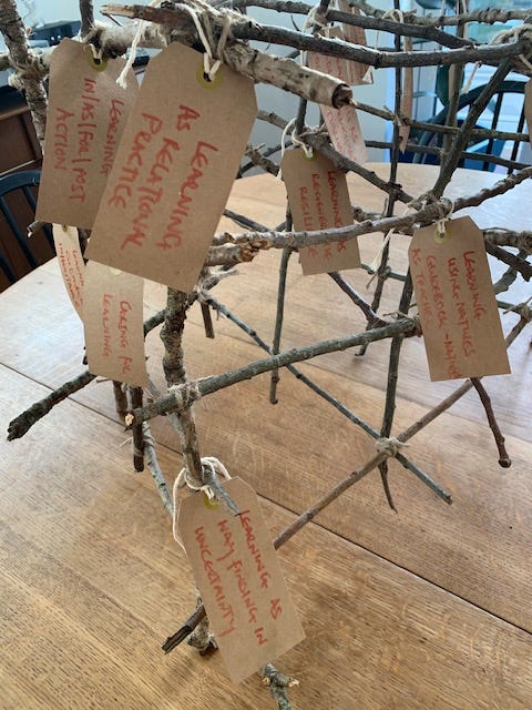 twig and twine assemblage model of learning patterns on brownluggage tags