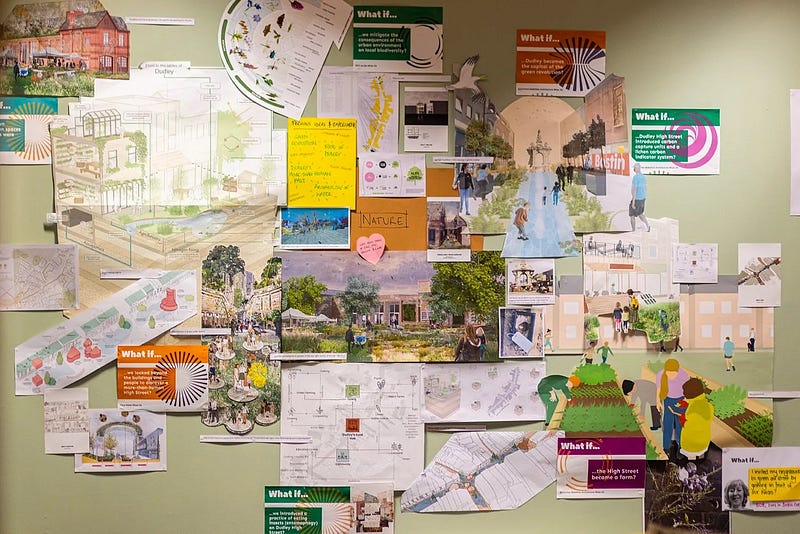 Wall of collage of nature in Dudley. Nature connection in the Stories of Place Time Portal