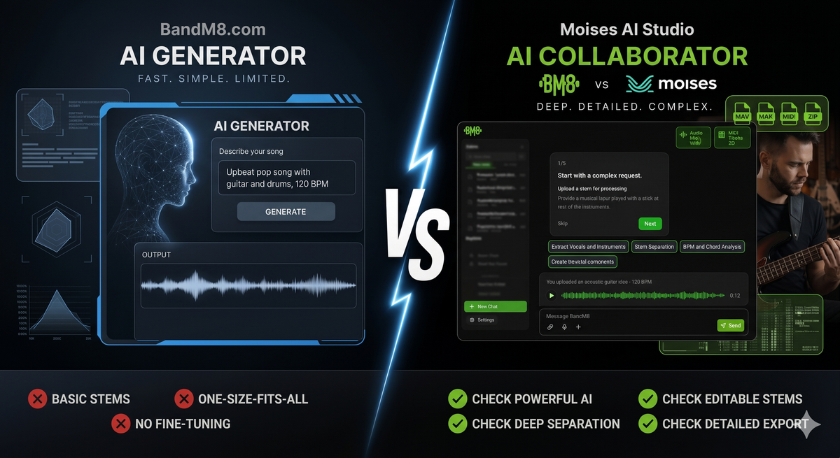 BandM8 vs. Moises AI Studio: Choosing the Right Tool for Stem Generation