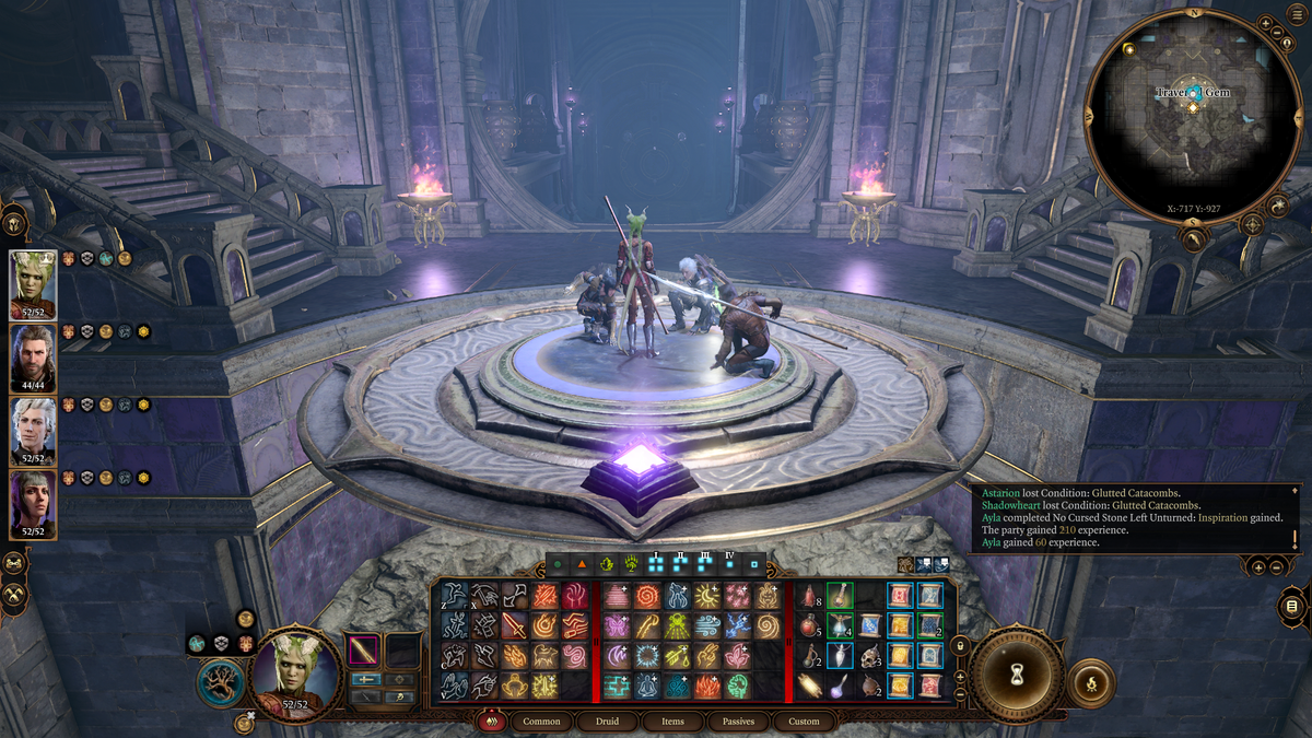 Screenshot of BG3 at the entrance to Shar's Gauntlet. The characters are in the middle of the screen and the interface is visible