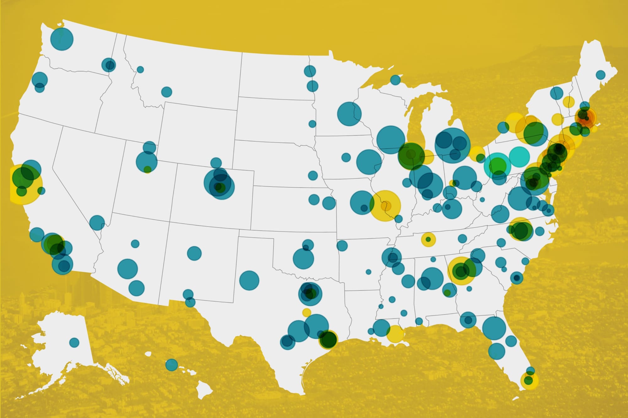 A map of the United States with circles showing the number of H-1B workers approved in the first three quarters of FY 2025