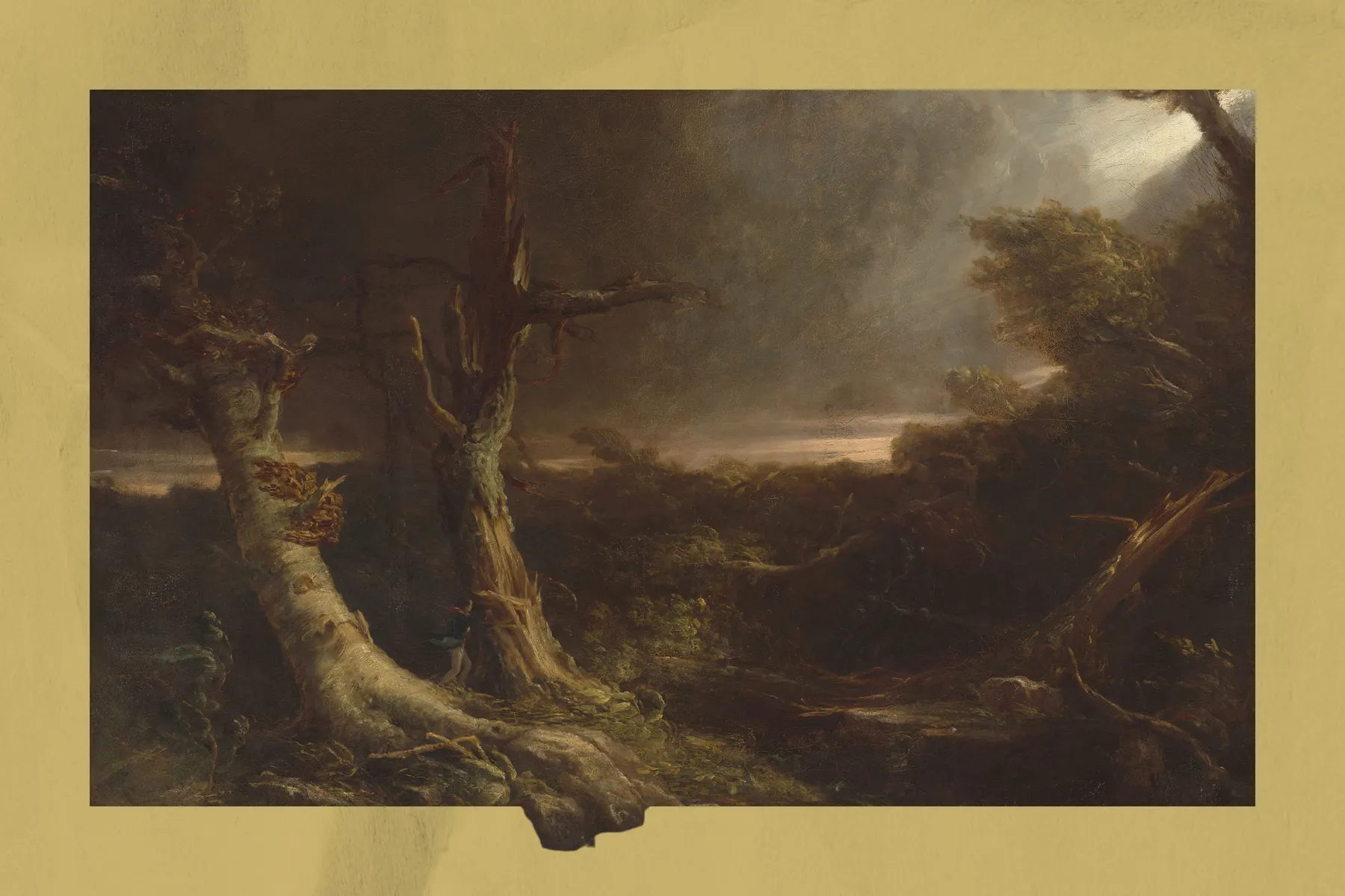 A painting of Tornado in an American Forest by Thomas Cole.