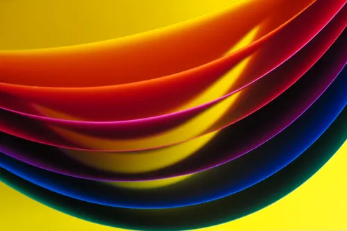 Curved layers of paper with various colours including yellow, orange and red among others. 