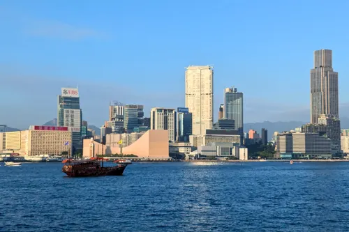 The skyline of Hong Kong on a fair day.