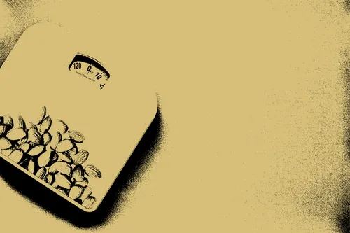 A graphic of a weight scale with almonds
