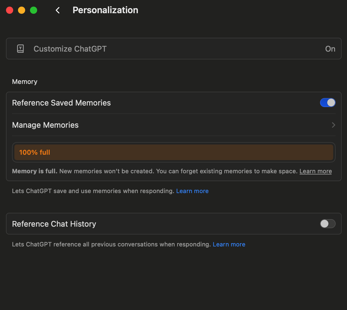 ChatGPT Settings Screenshot