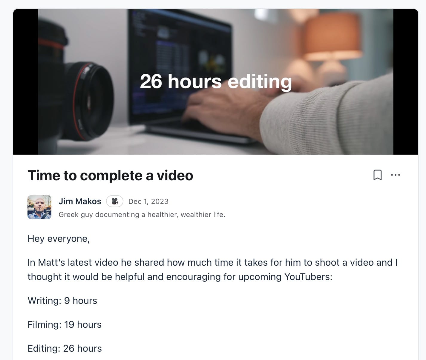 My post in Matt D'Avella's community, based on his video