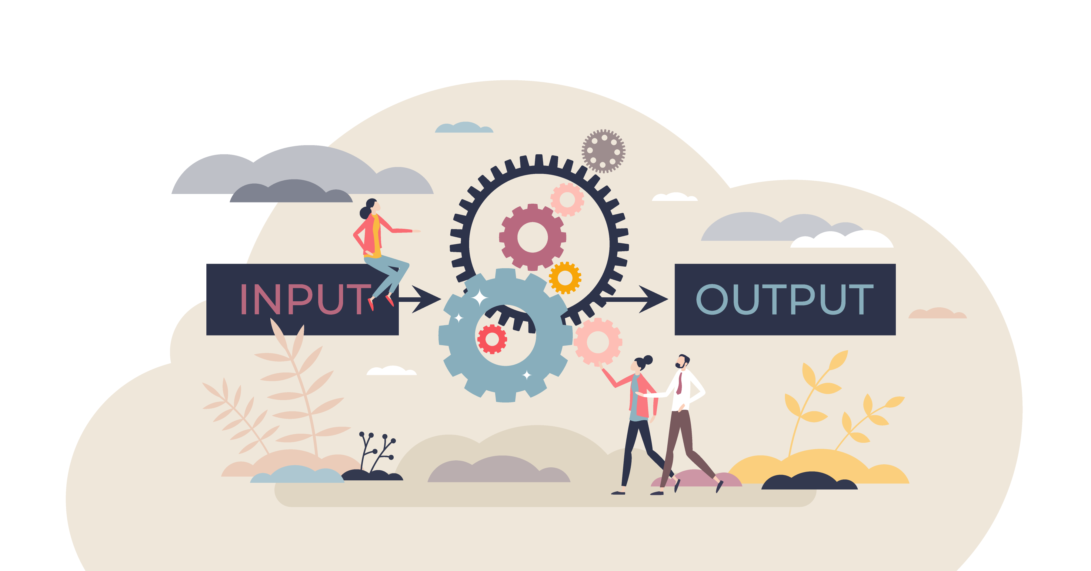 People considering input through some cogs creating output