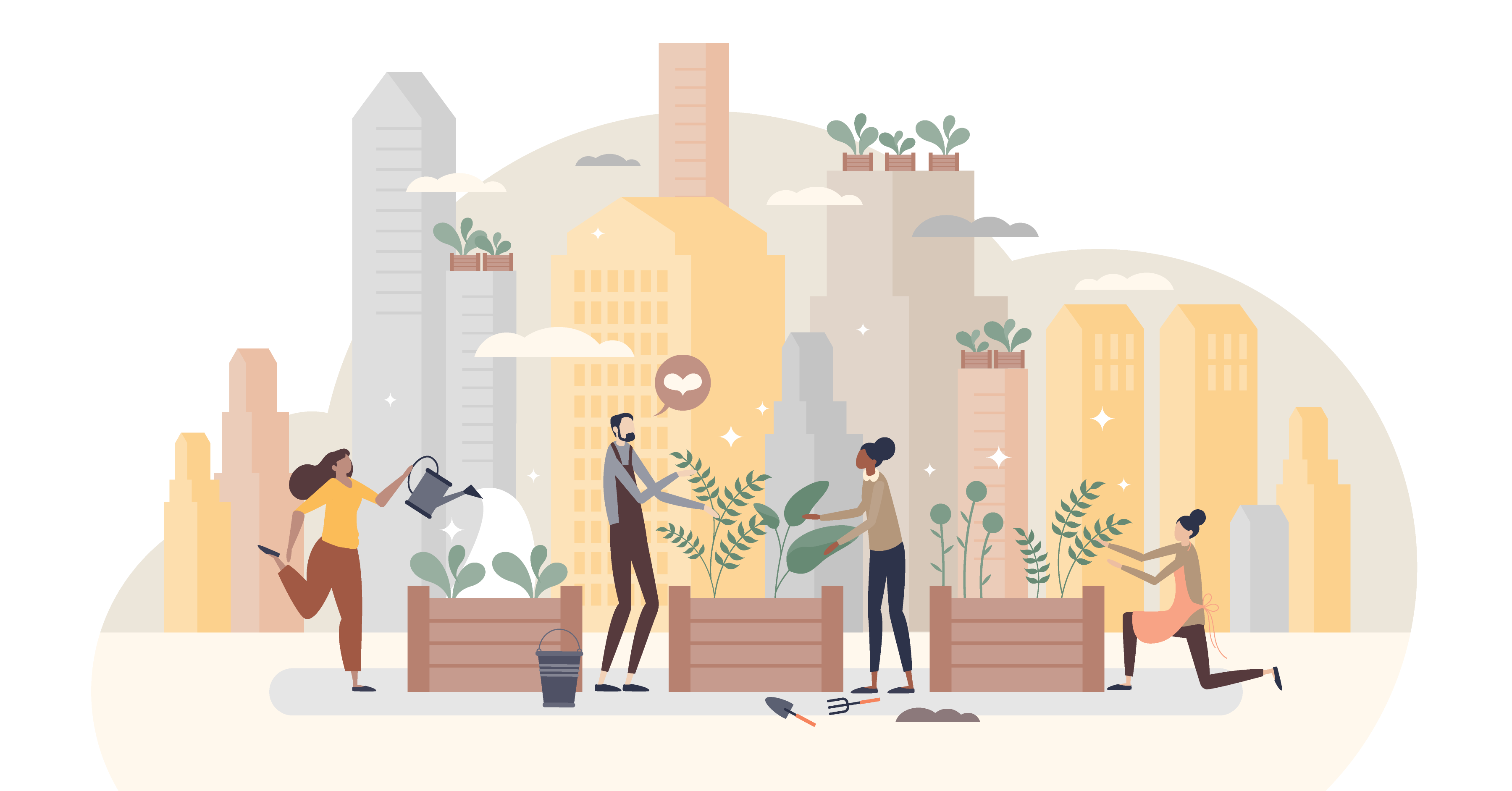 People doing urban gardening