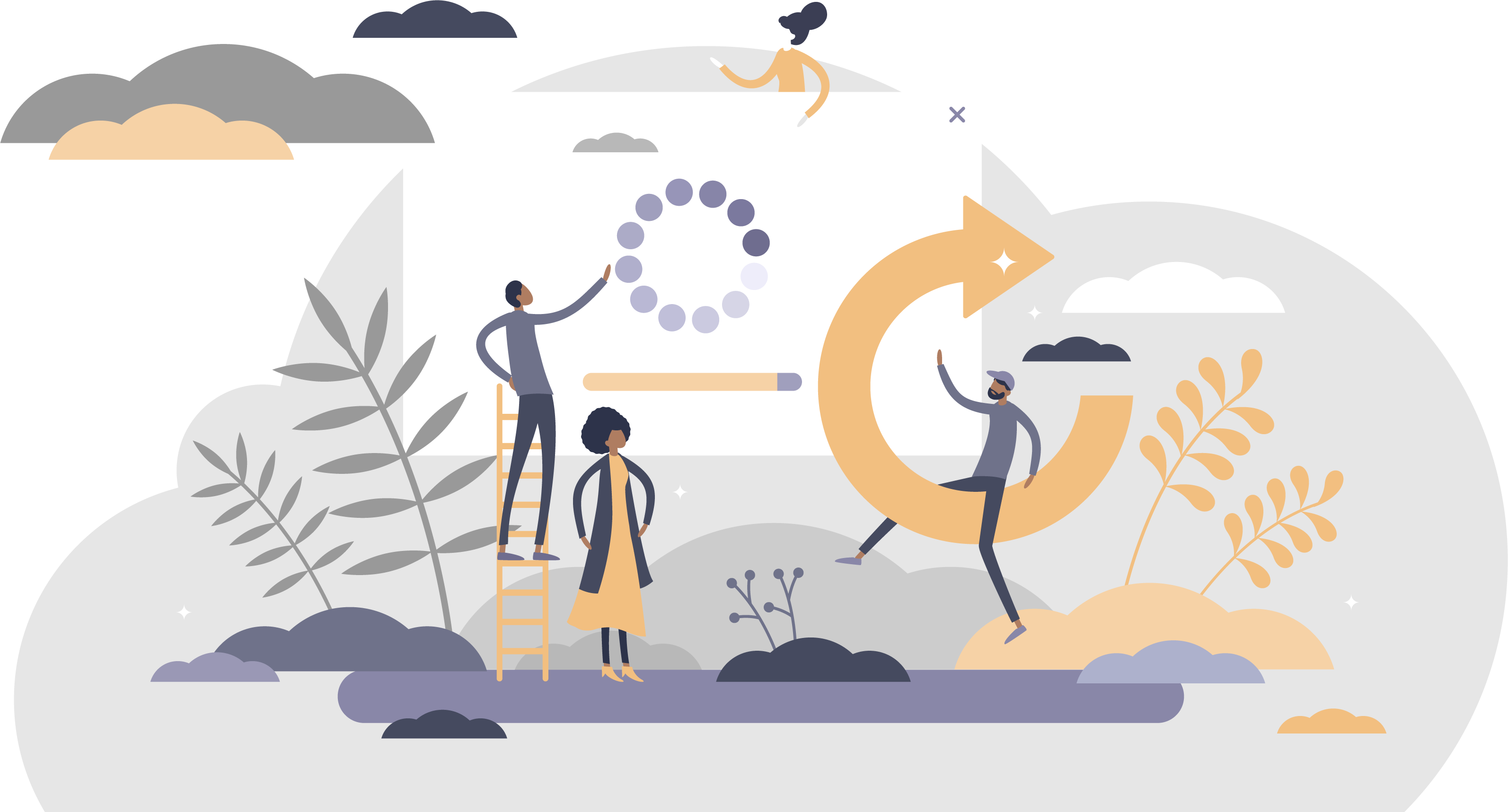 People watching an update screen