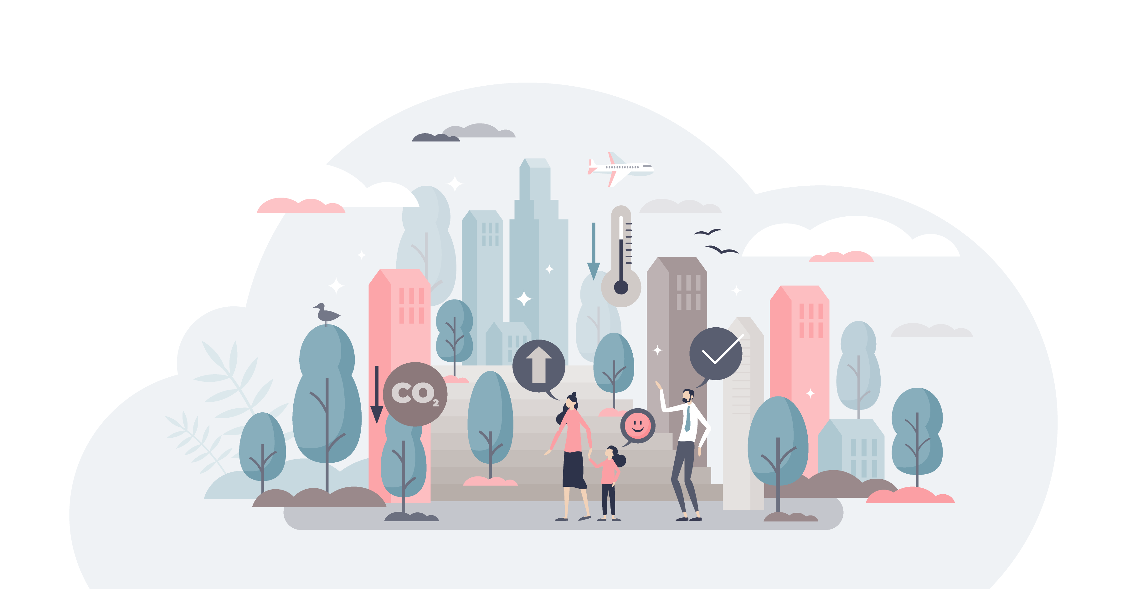 Family looking at the impact of urban trees on reducing carbon emissions