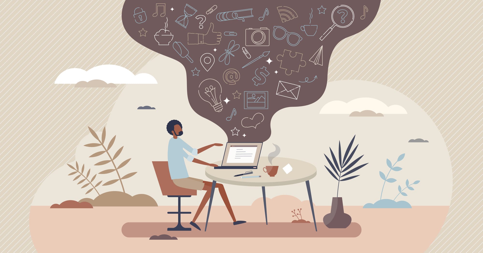 Person sitting at a computer and writing a lot