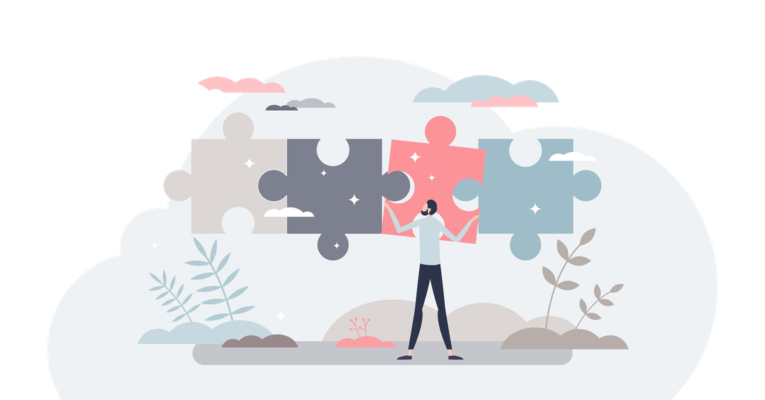 Man putting puzzle pieces together.