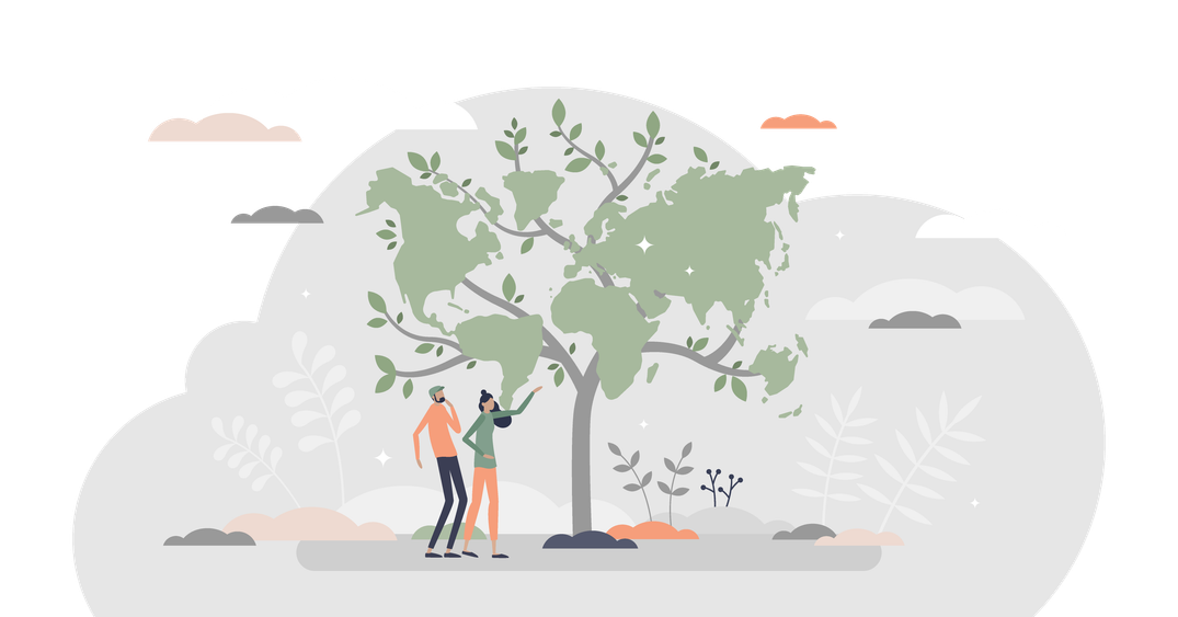 Two people looking at a tree of the world