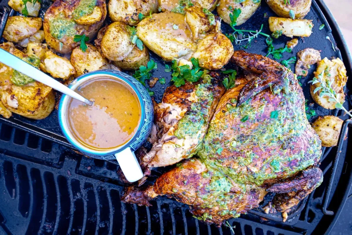 Piri Piri Chicken with Apricot Hot Sauce on the BBQ