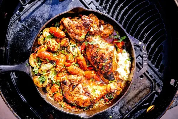 Chicken Scarpariello on the barbecue