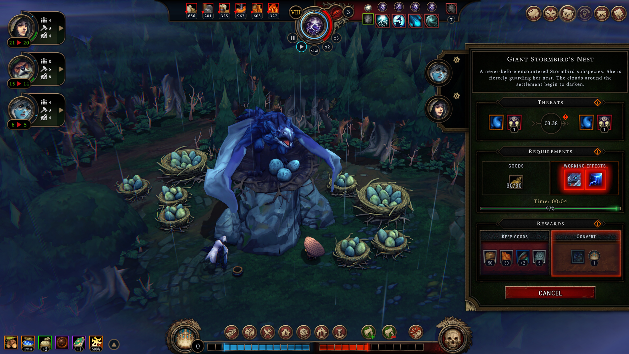 An interaction with a Giant Stormbird's Nest in Against the Storm.