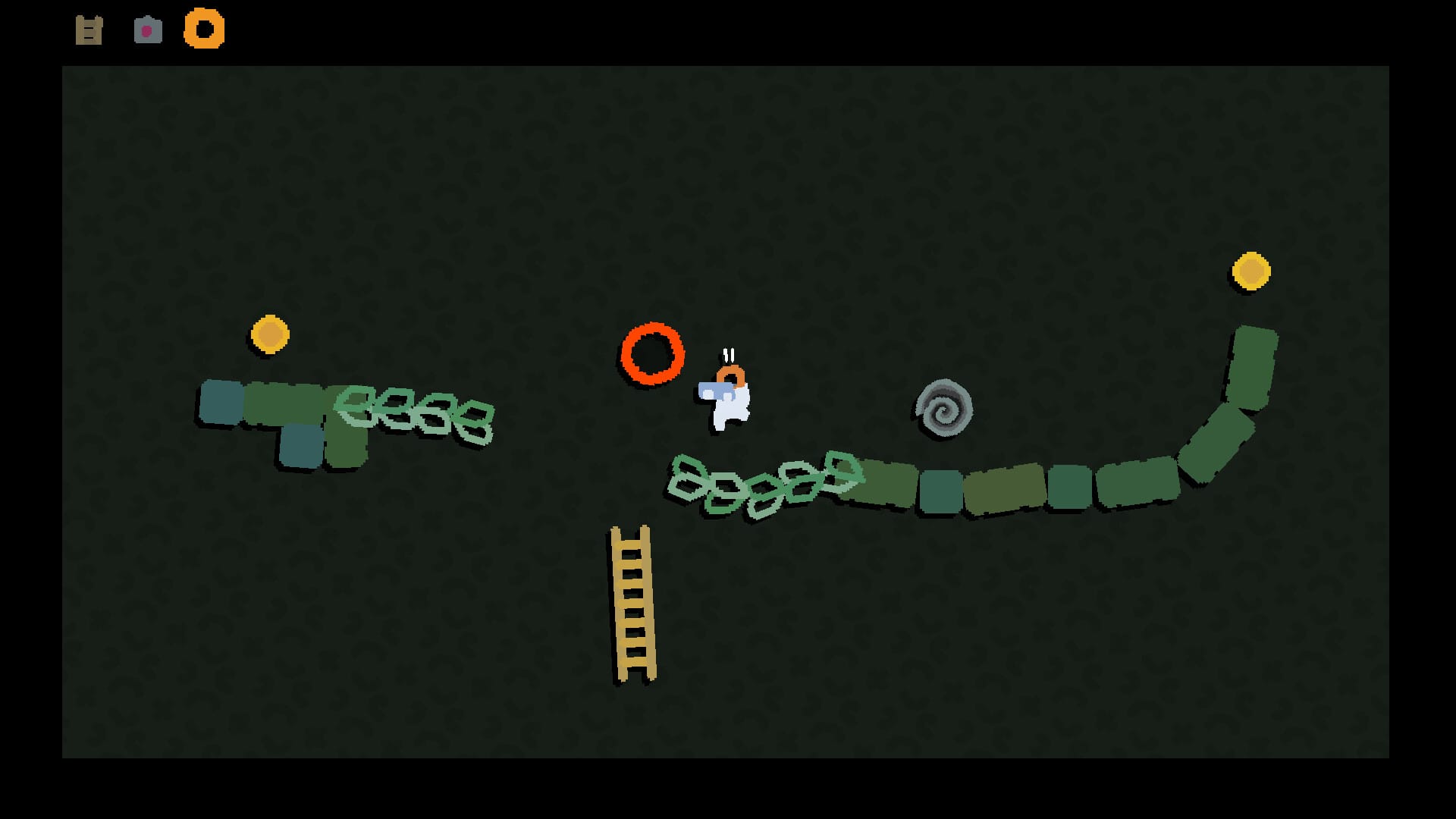 A screenshot from Mosa Lina with a little trash creature hopping into an orb