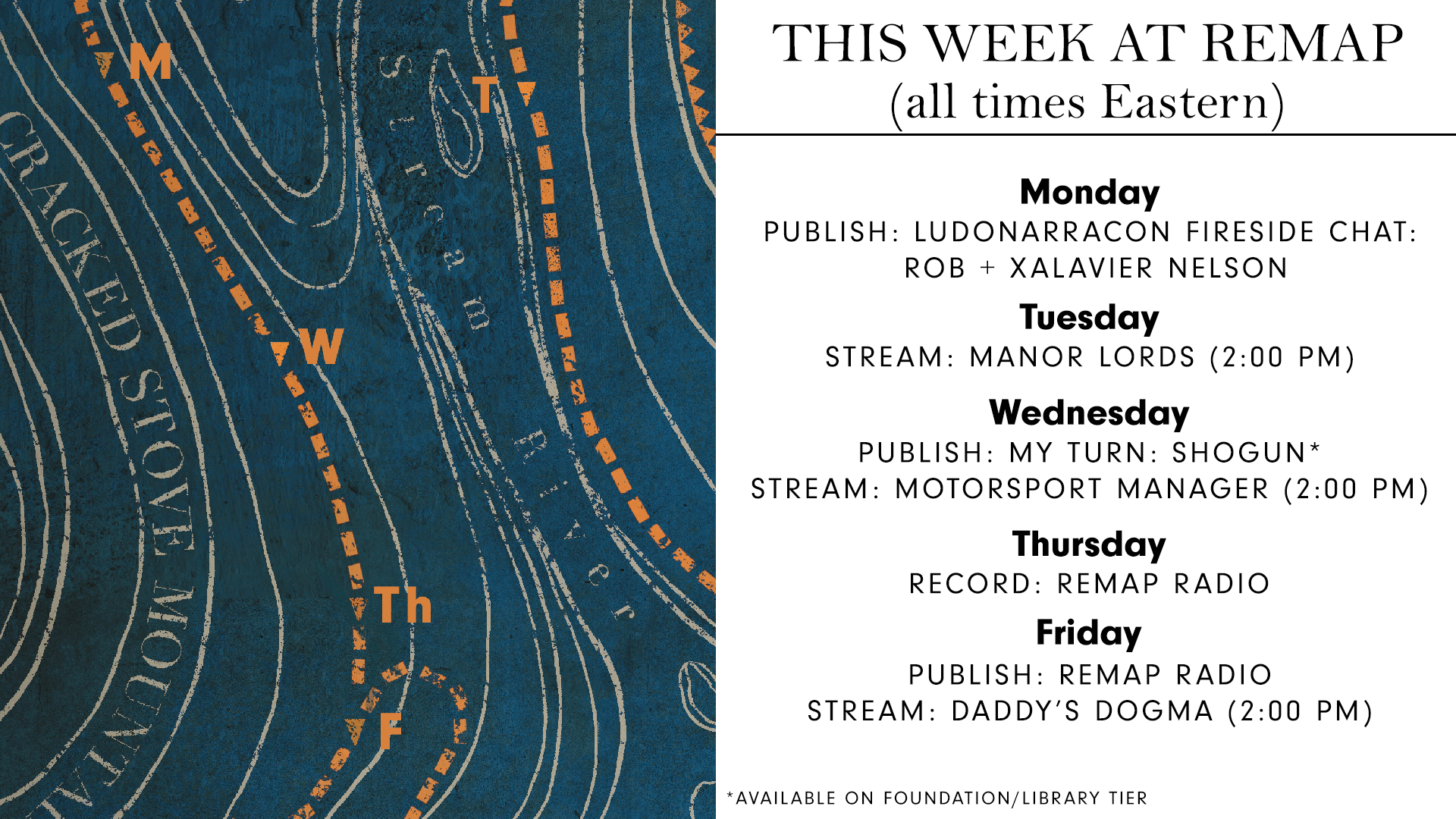 The schedule for Remap this week, details in the article below