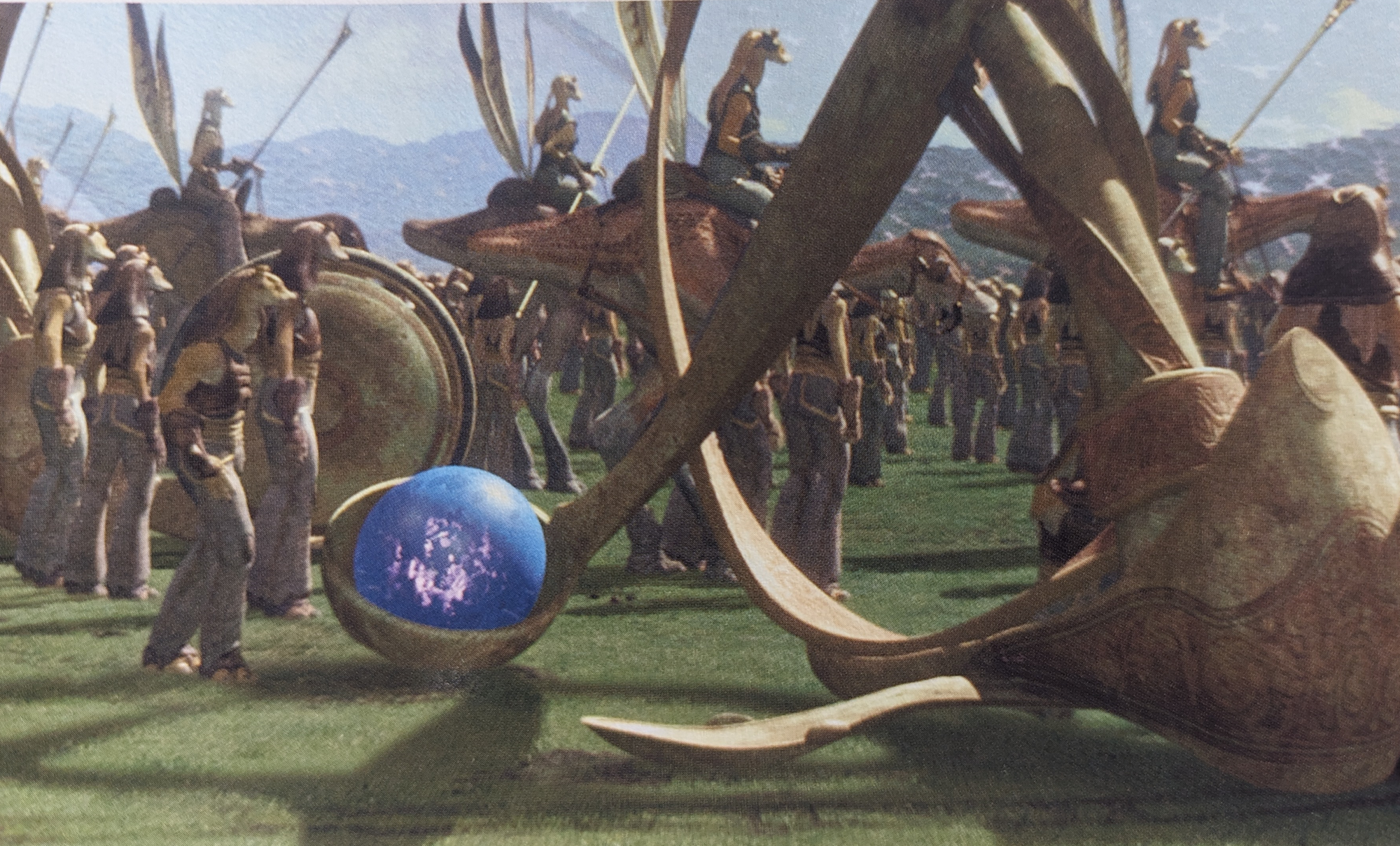 A still frame depicting a loaded Gungan catapult.