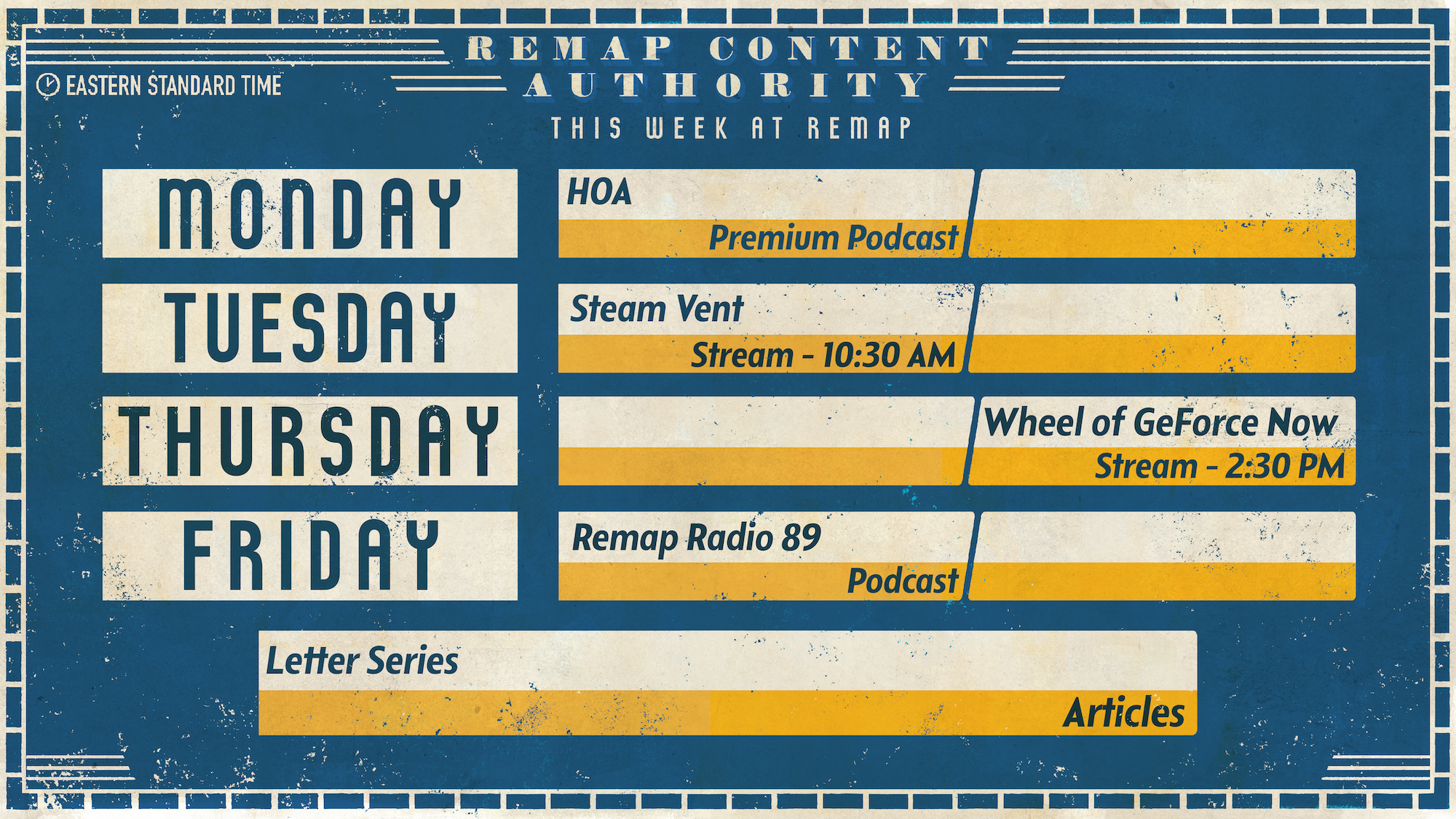 A schedule for Remap this week