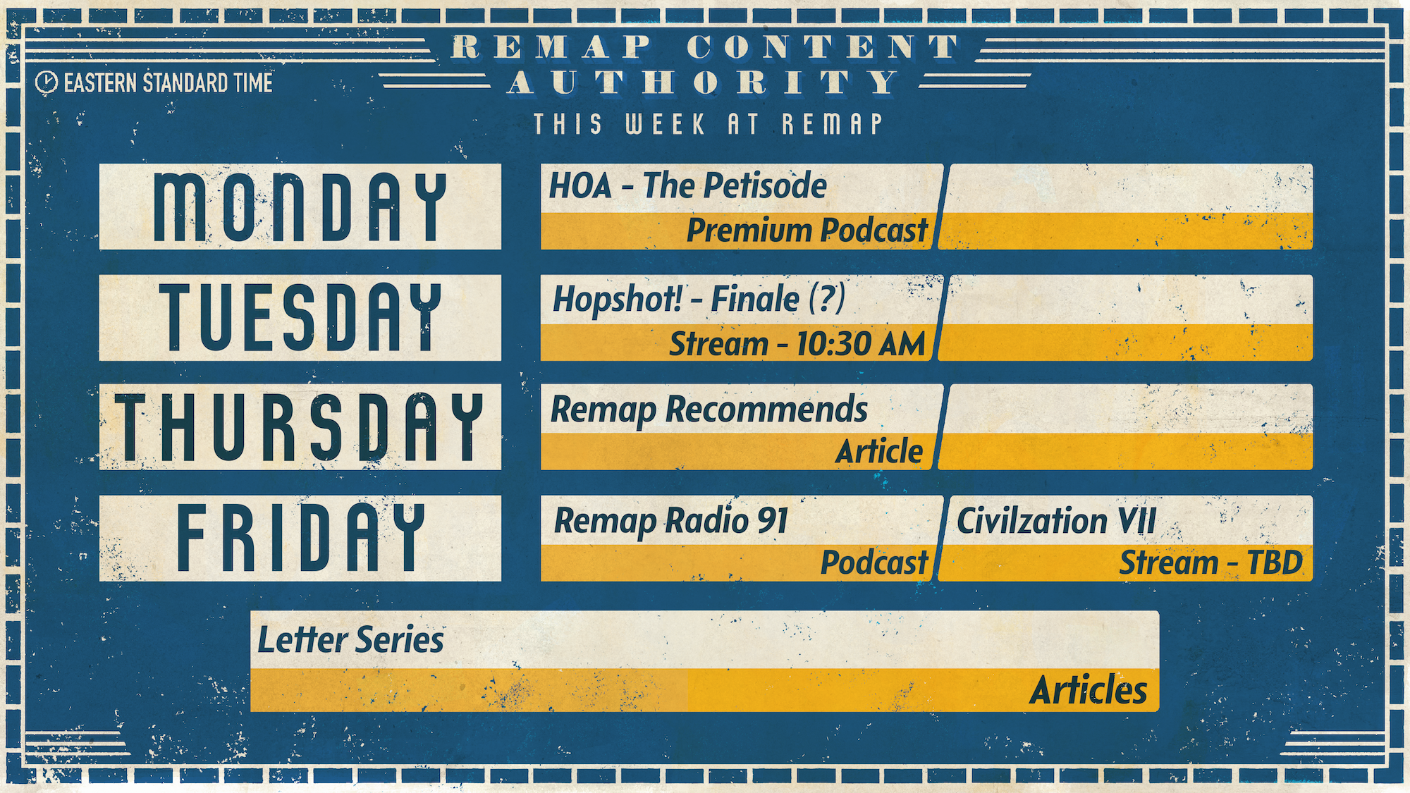 A calendar for the upcoming week at Remap