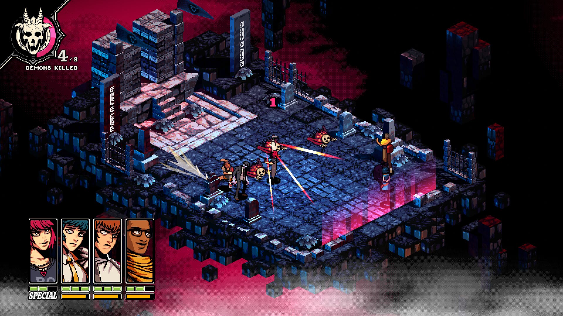 A screen shot from the video game Demonschool
