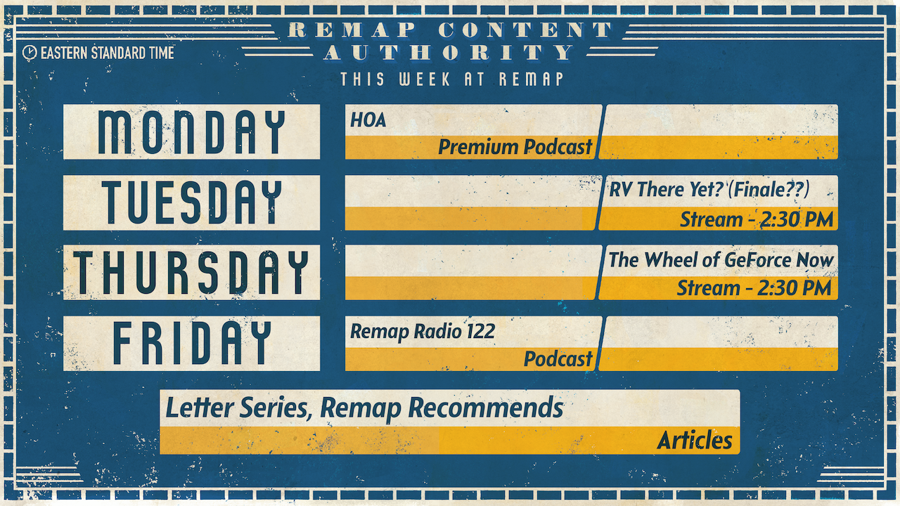 A schedule of what's happening this week at Remap