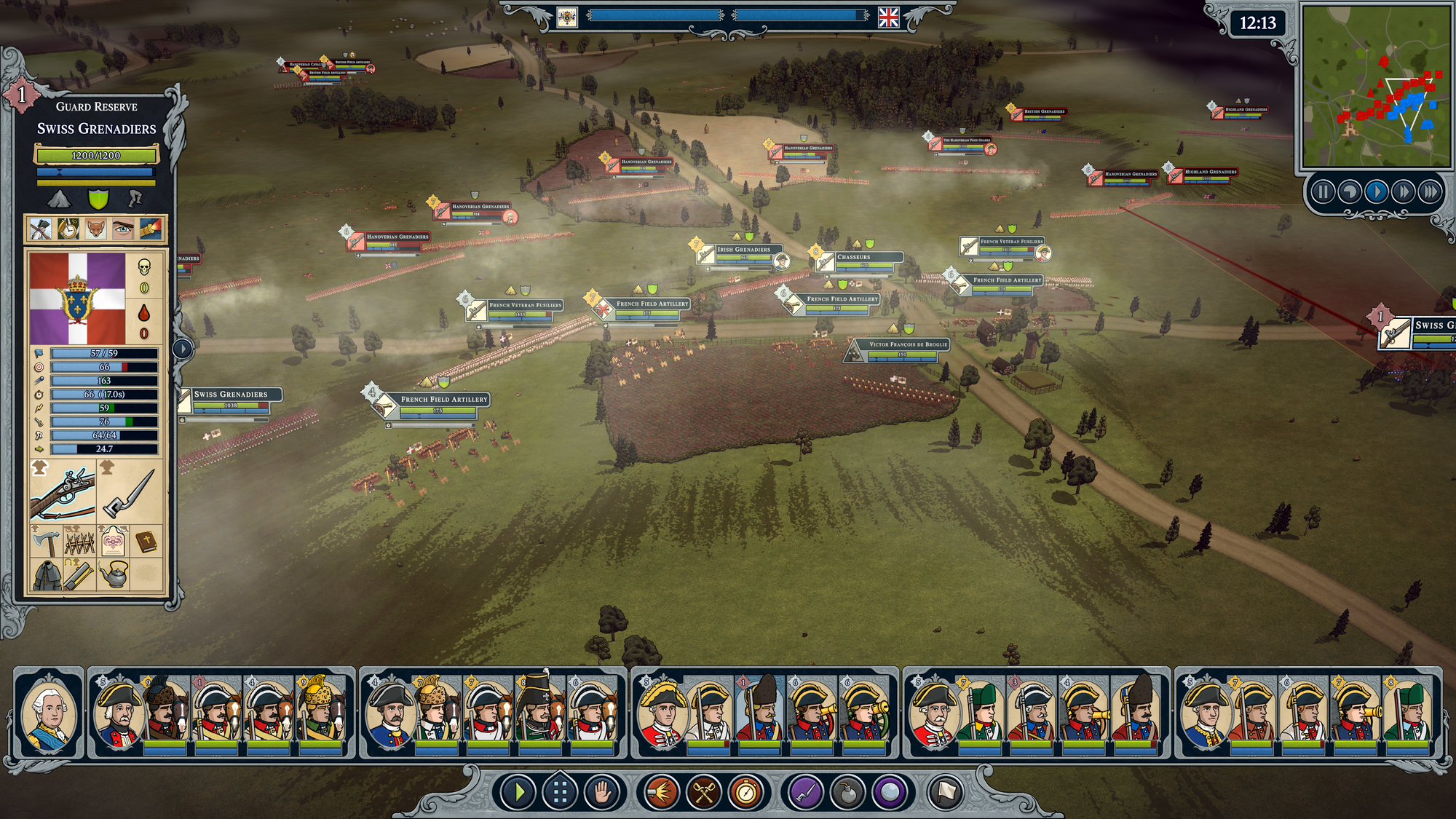 An immaculately arranged defence of a hilltop surrounded by redcoats.