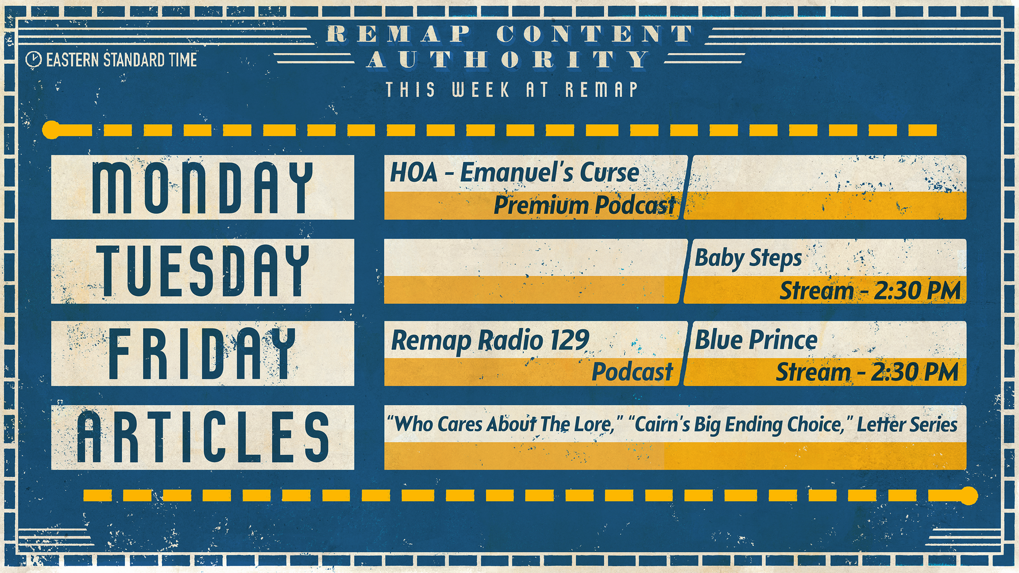 A schedule for the next week of Remap