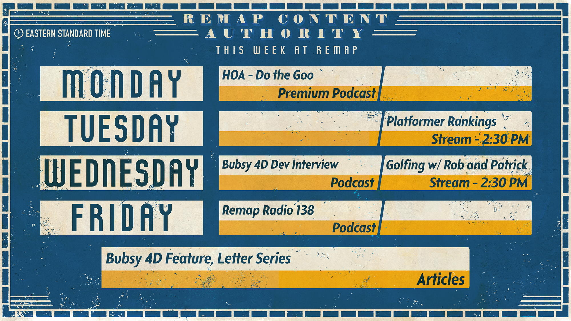 An image of the upcoming week of Remap content
