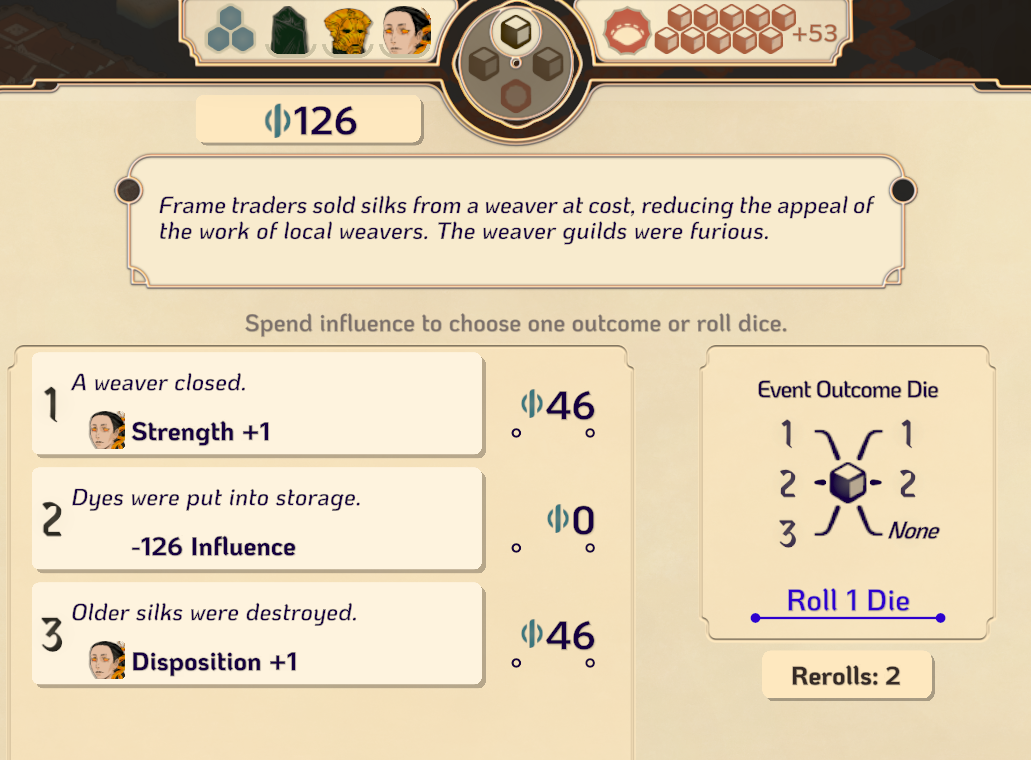 A screenshjot showing an event resolution page, where bad things happen no matter what.