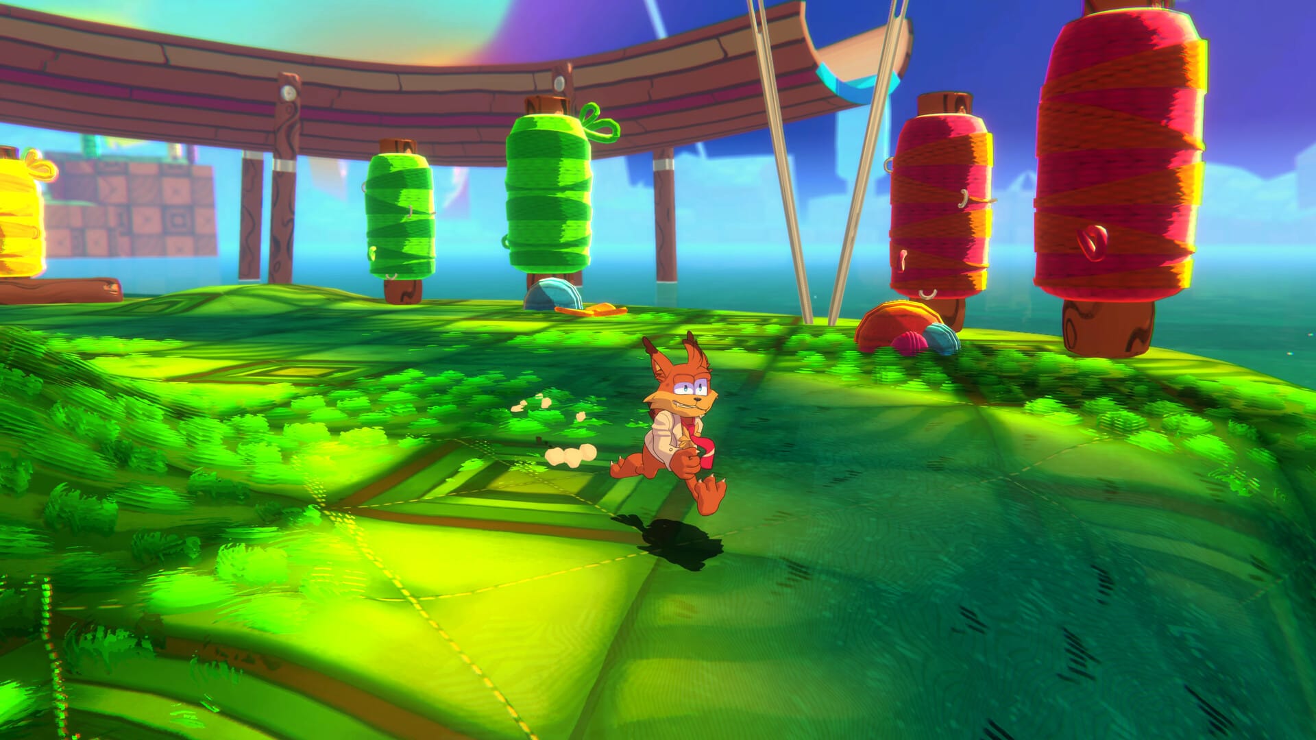 A screen shot from the video game Bubsy 4D