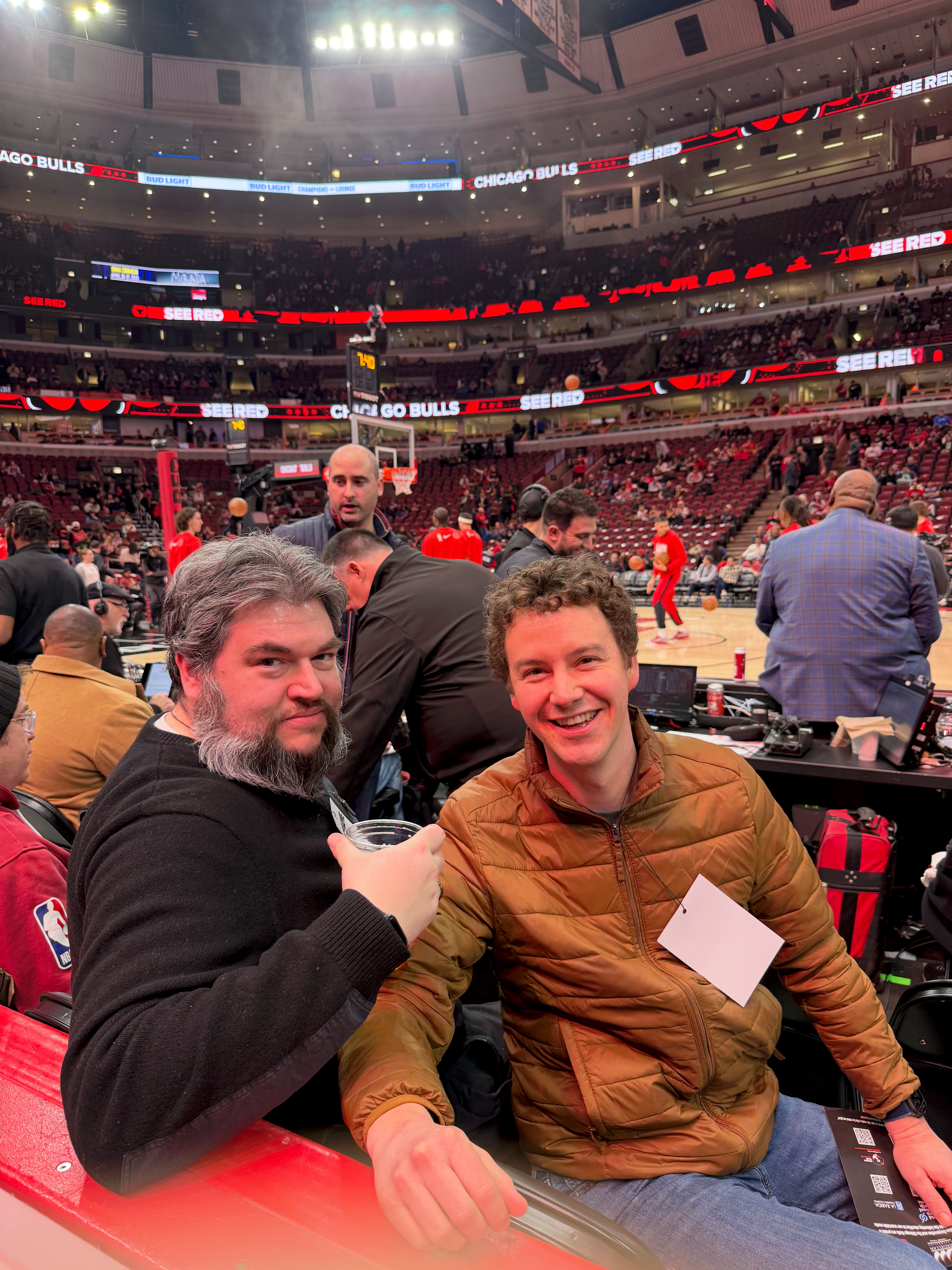 A photo of Rob and Patrick at a Chicago Bulls game.