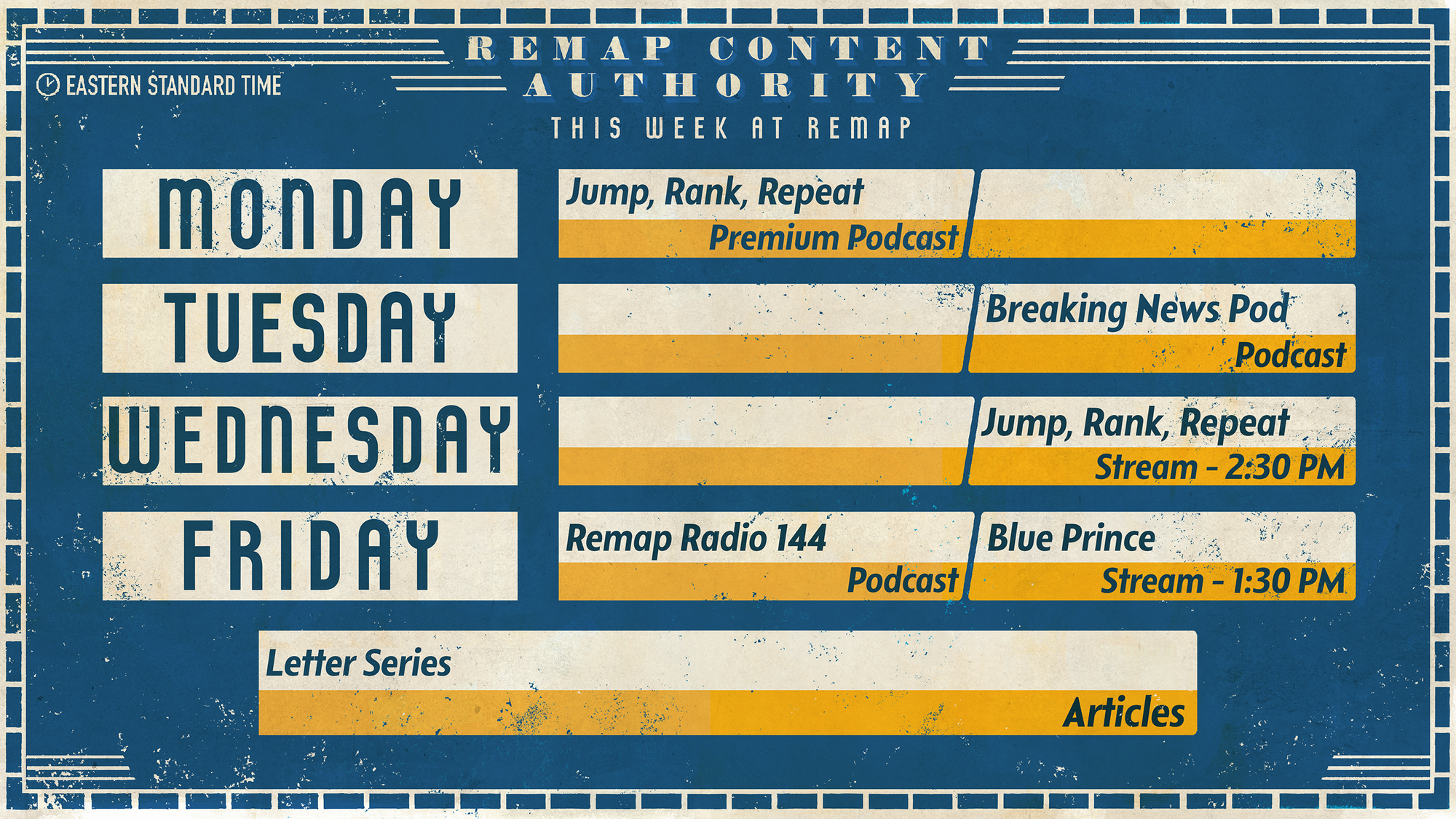 A calendar for Remap's upcoming schedule