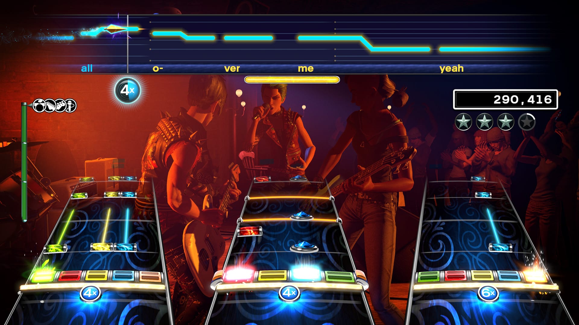 A screen shot from the video game Rock Band 4