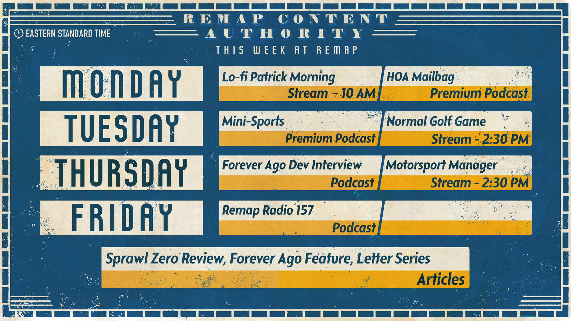 The schedule for Remap