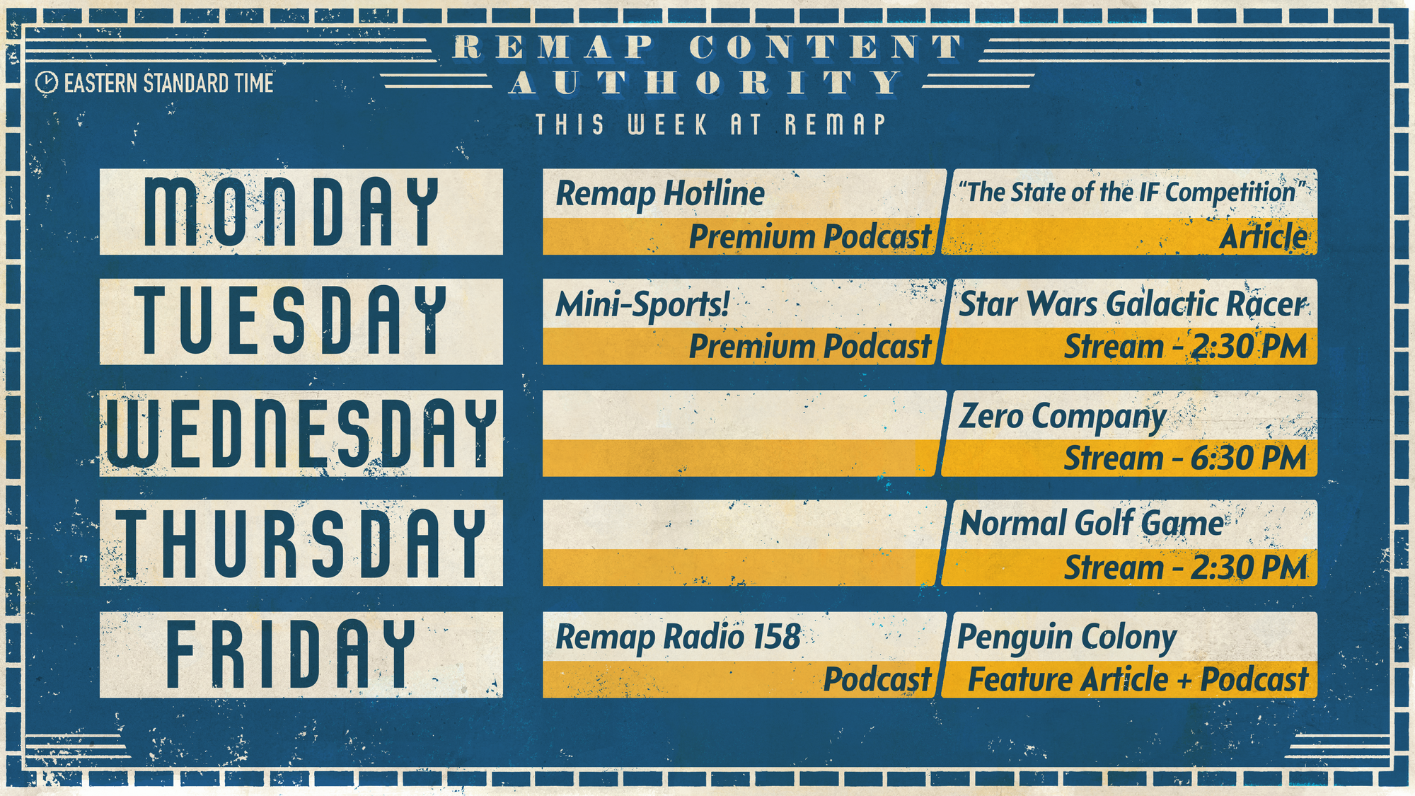 Remap's upcoming schedule