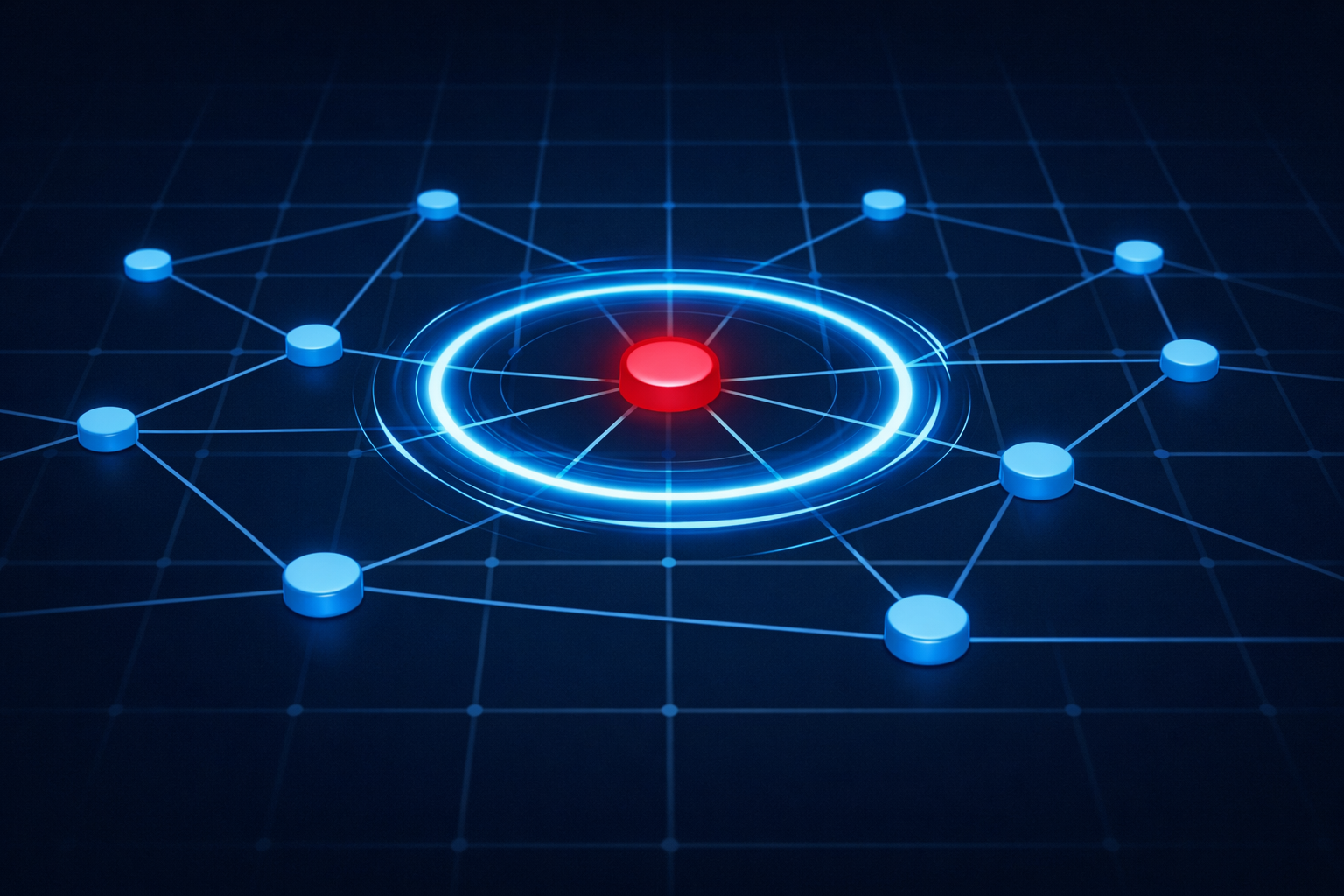 Cybersecurity network with one compromised node isolated by a glowing containment barrier, preventing the breach from spreading across connected systems.