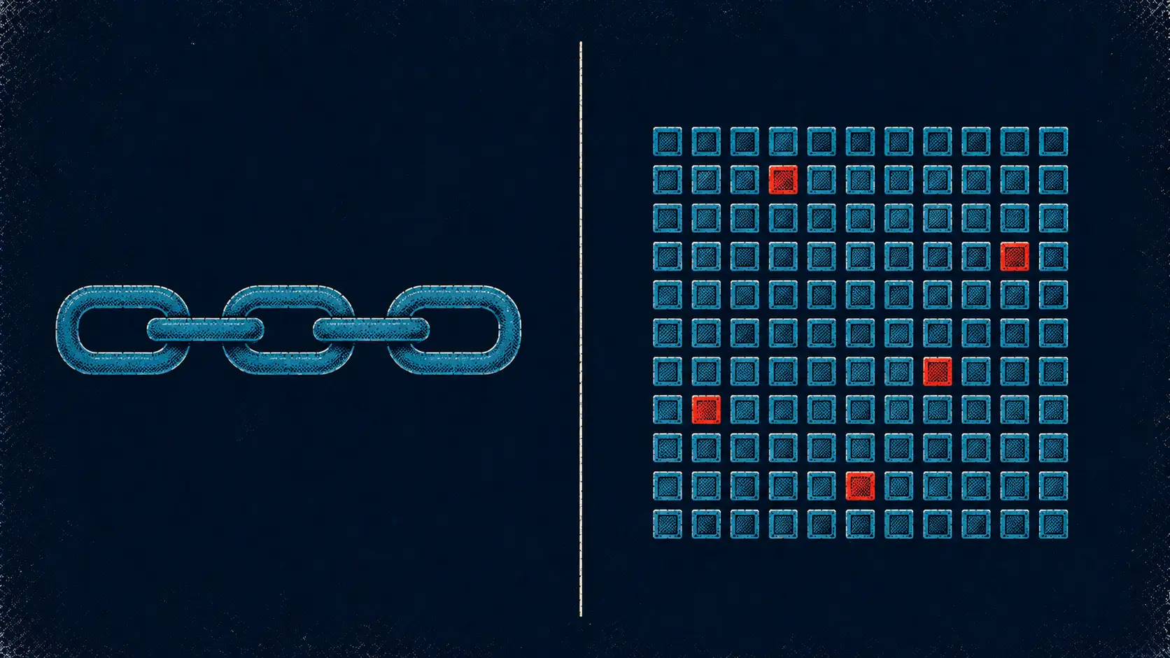 Illustration of a defender breaking one link in the cyber kill chain to stop an attack.