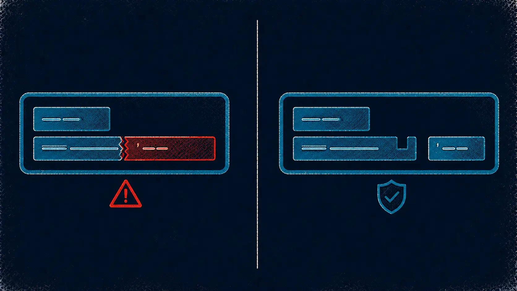 Editorial comparison of an unsafe concatenated SQL query and a safe parameterized query.
