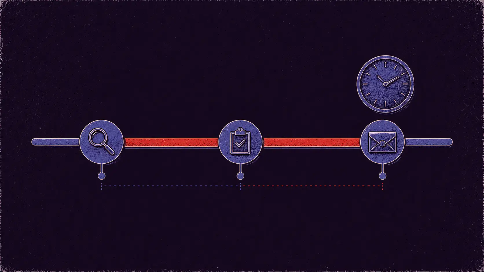 Editorial timeline diagram of the 72-hour data breach notification window, from discovery through assessment to required notification.