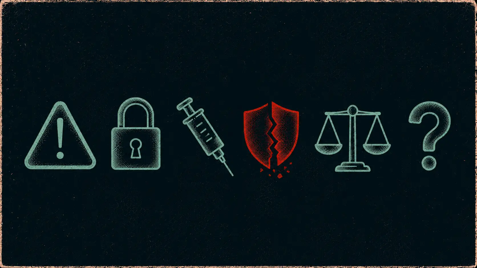 Editorial lineup of the six categories of AI red team findings — safety, security, injection, robustness, fairness, and novel failure modes.