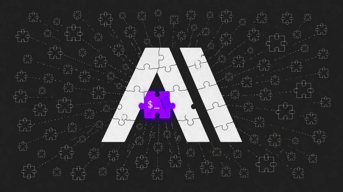 Minimalist vector art of a cracked Anthropic logo with a command prompt cursor, representing the MCP design vulnerability.