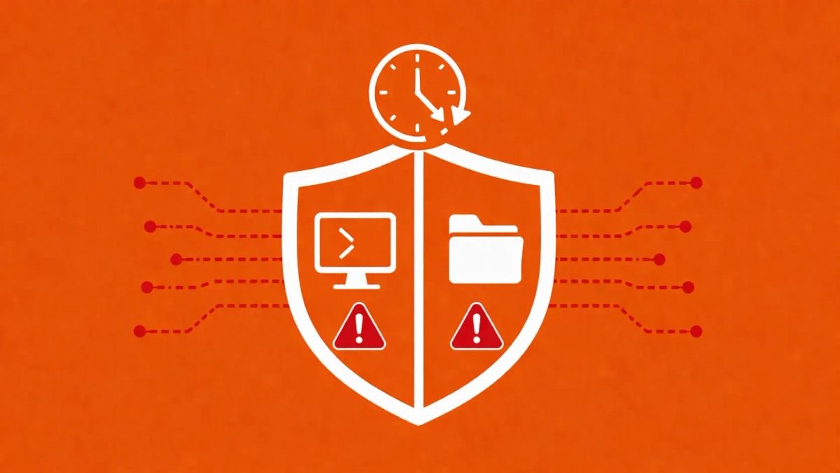 Split security shield with warning icons and ticking clock, representing actively exploited vulnerabilities added to CISA KEV catalog and urgent patching deadline.